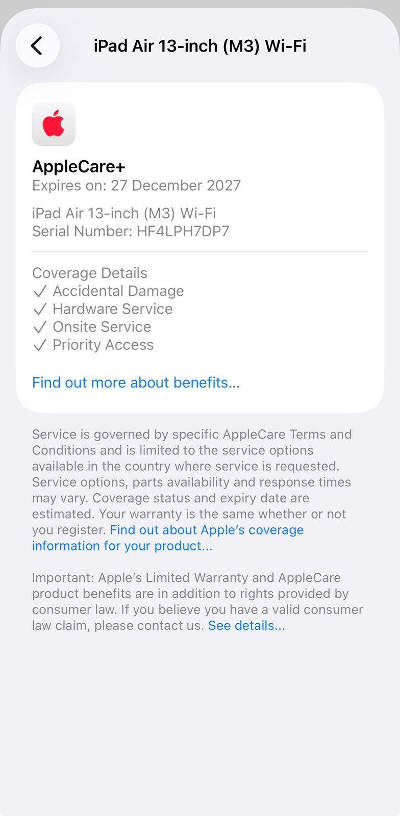 iPad Air M3 Chip 13 inch + Apple Care Plus